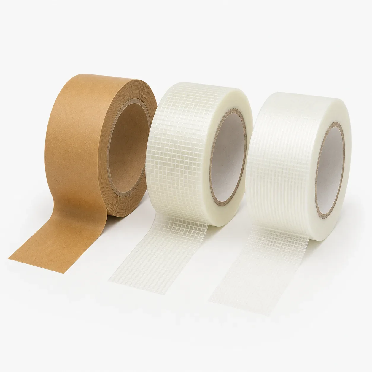 Unbranded kraft cloth tape and white fiberglass mesh tape rolls for garment templates