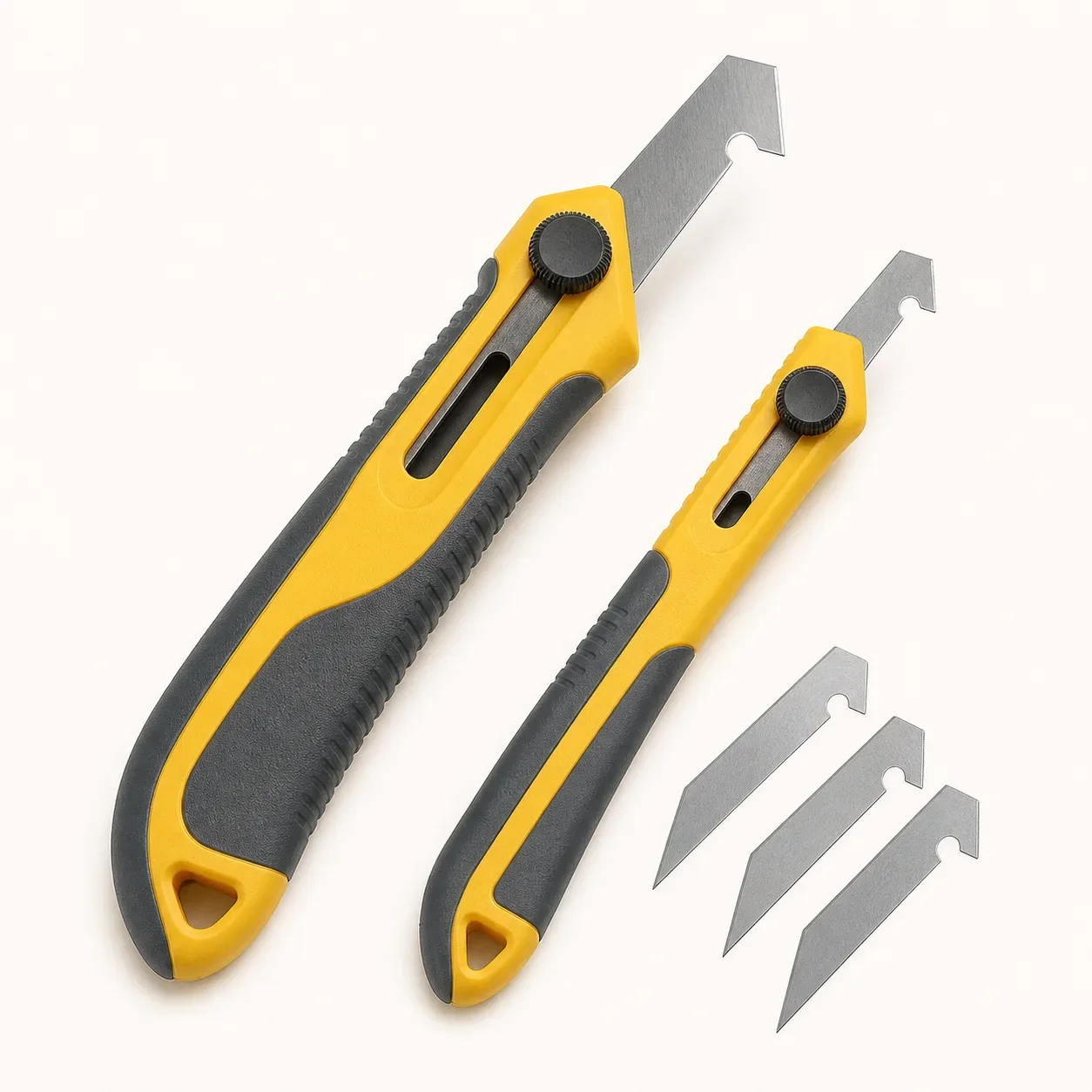 Yellow and black garment template hook knives with replacement blades